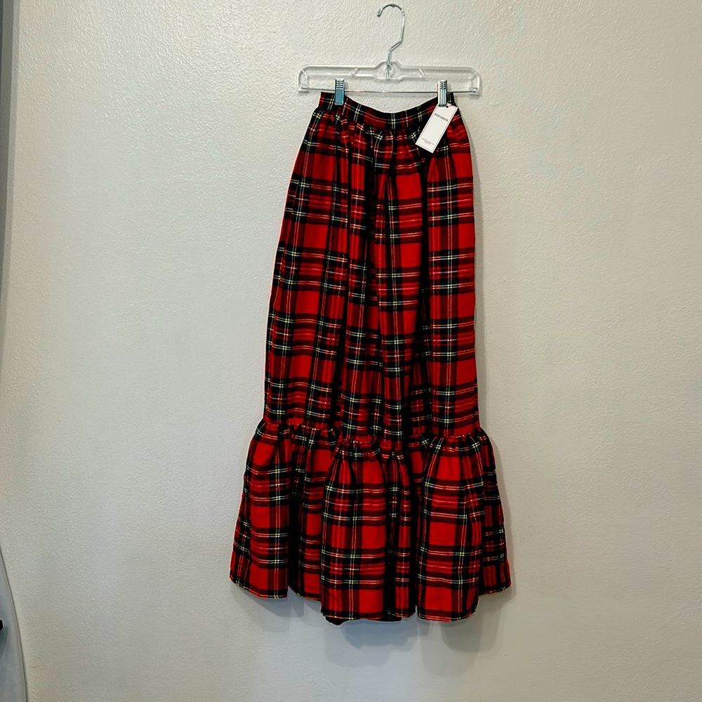 NWT red plaid maxi skirt